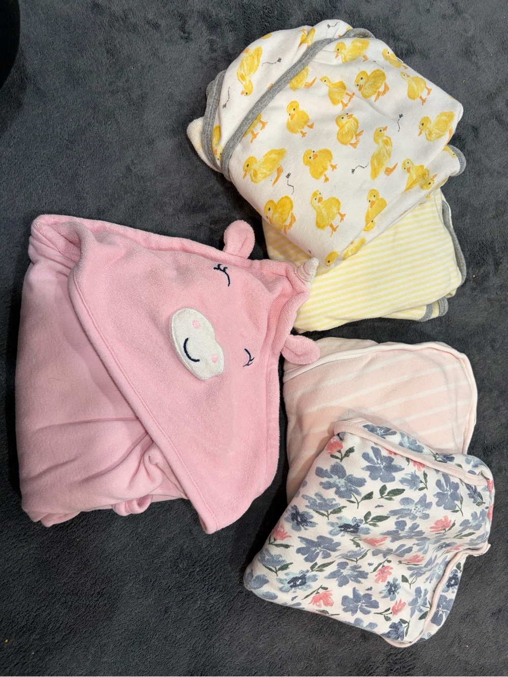 Burt's Bees Baby Hooded Bath Towels-Pink Flower, Yellow Duck, Stripe, Unicorn